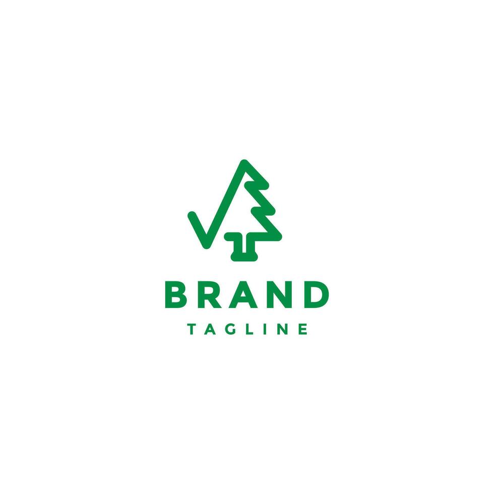 Simple Check Pine Line Logo Design. Check and Pine Trees Icon in One Line Logo Design. vector