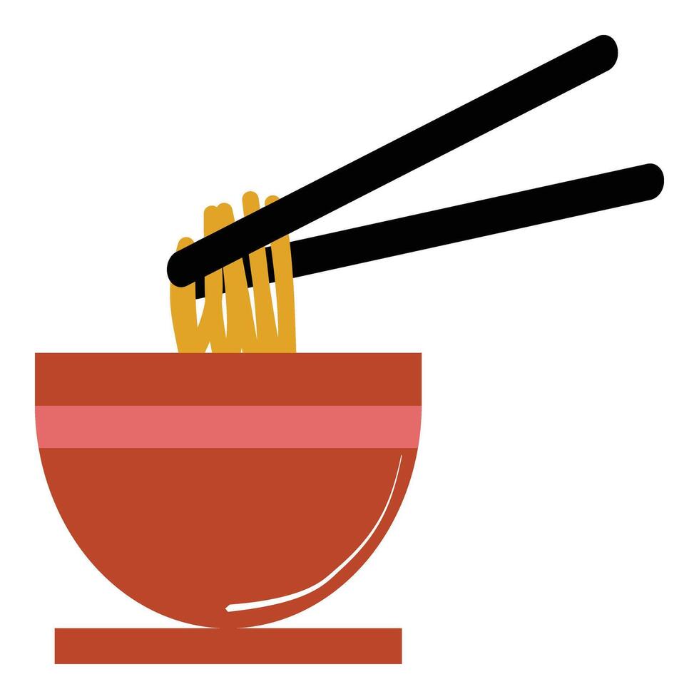 chopsticks and bowl with noodles vector