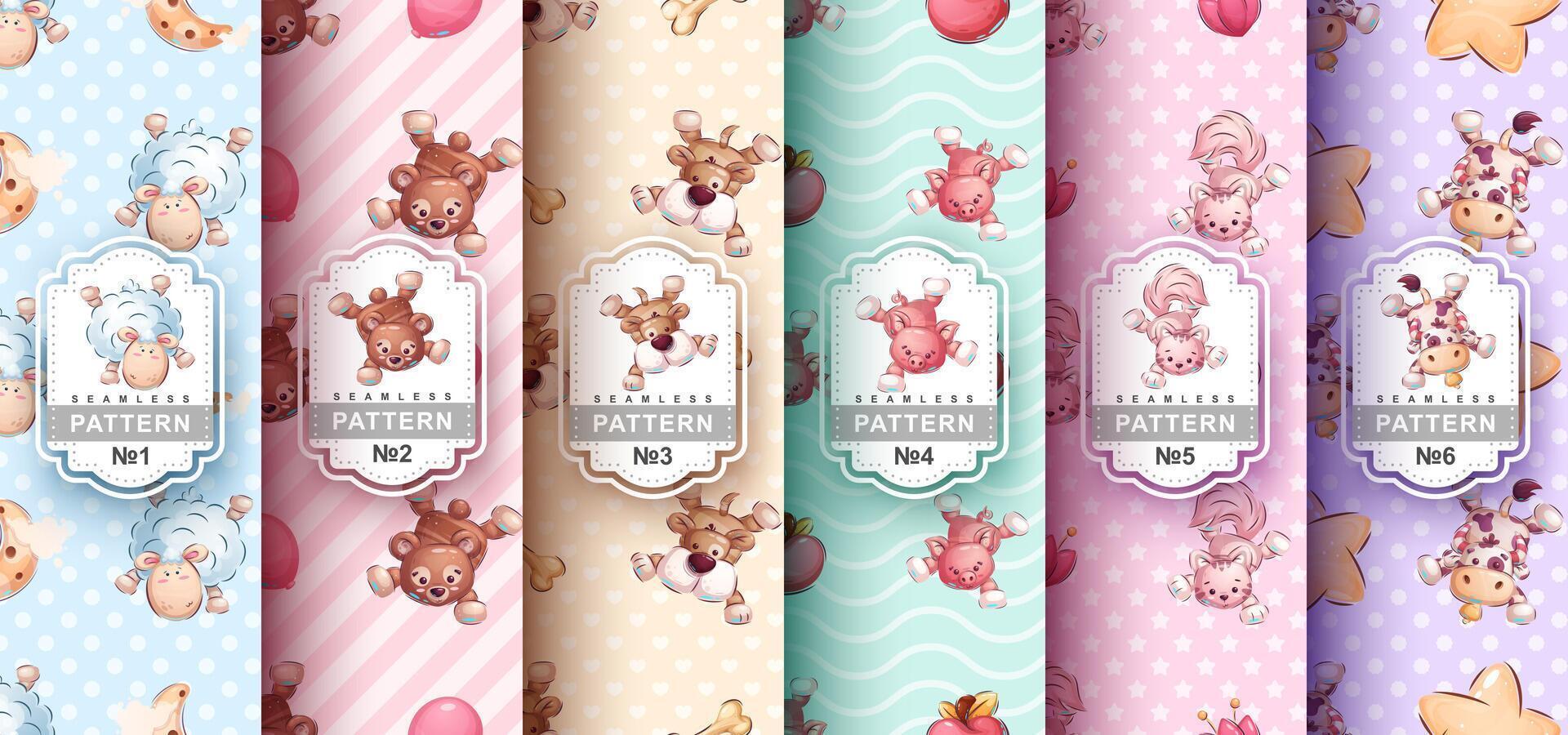 Set cartoon character dance animals and patterns vector