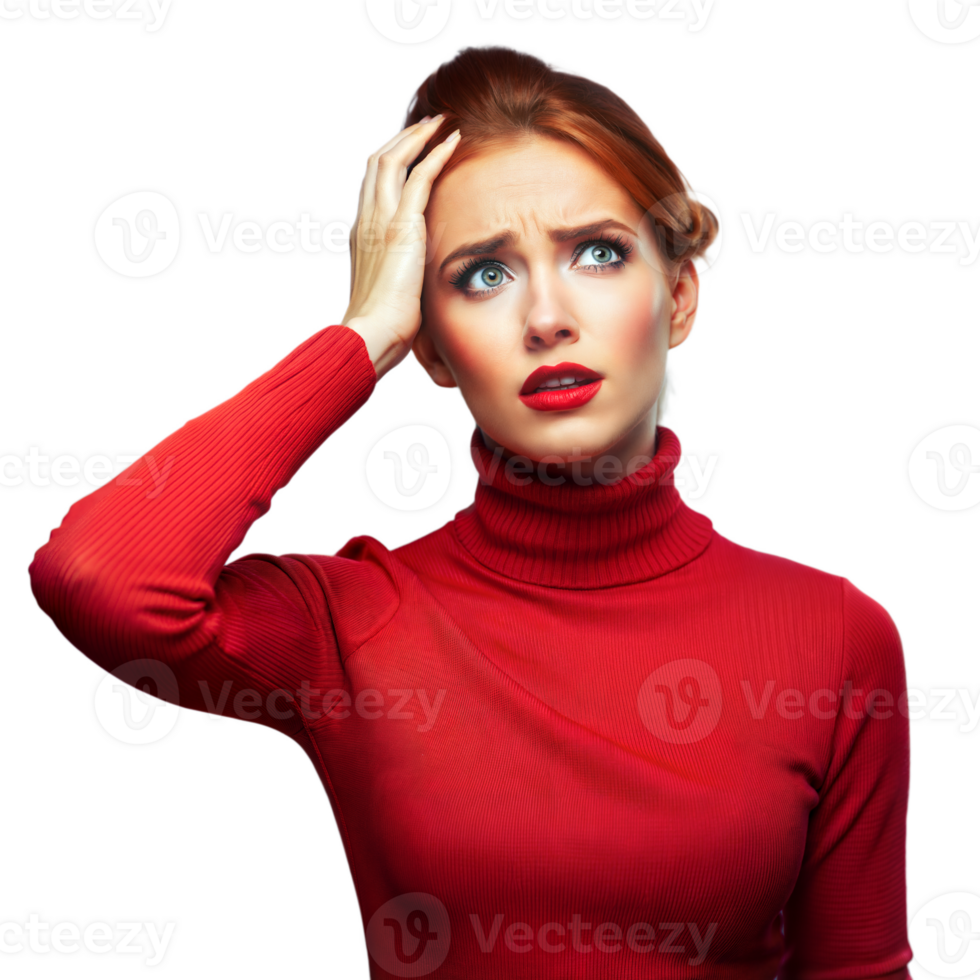 Concerned woman in red sweater on transparent background 46464313 PNG Concerned woman in red sweater on transparent background 46464313 PNG