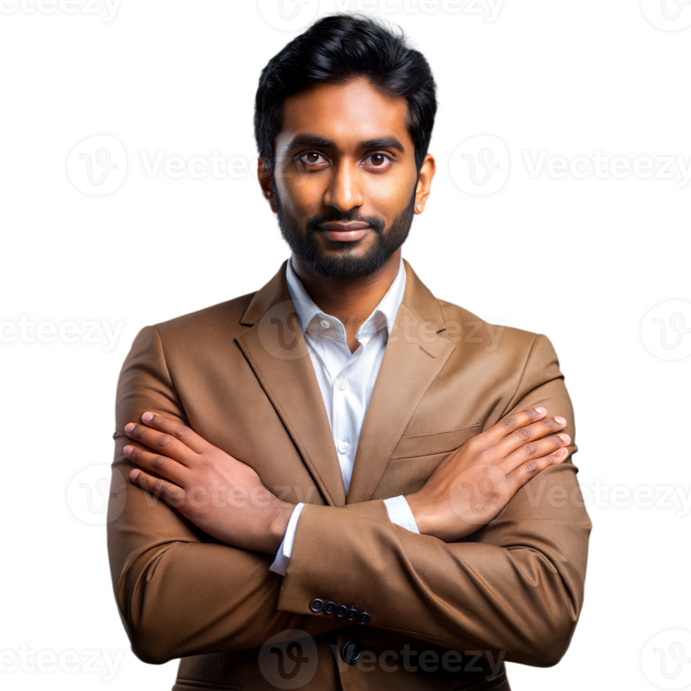 Confident young businessman standing with arms crossed on transparent background png