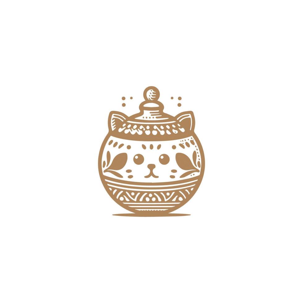 a cat is sitting in a pot with a lid vector