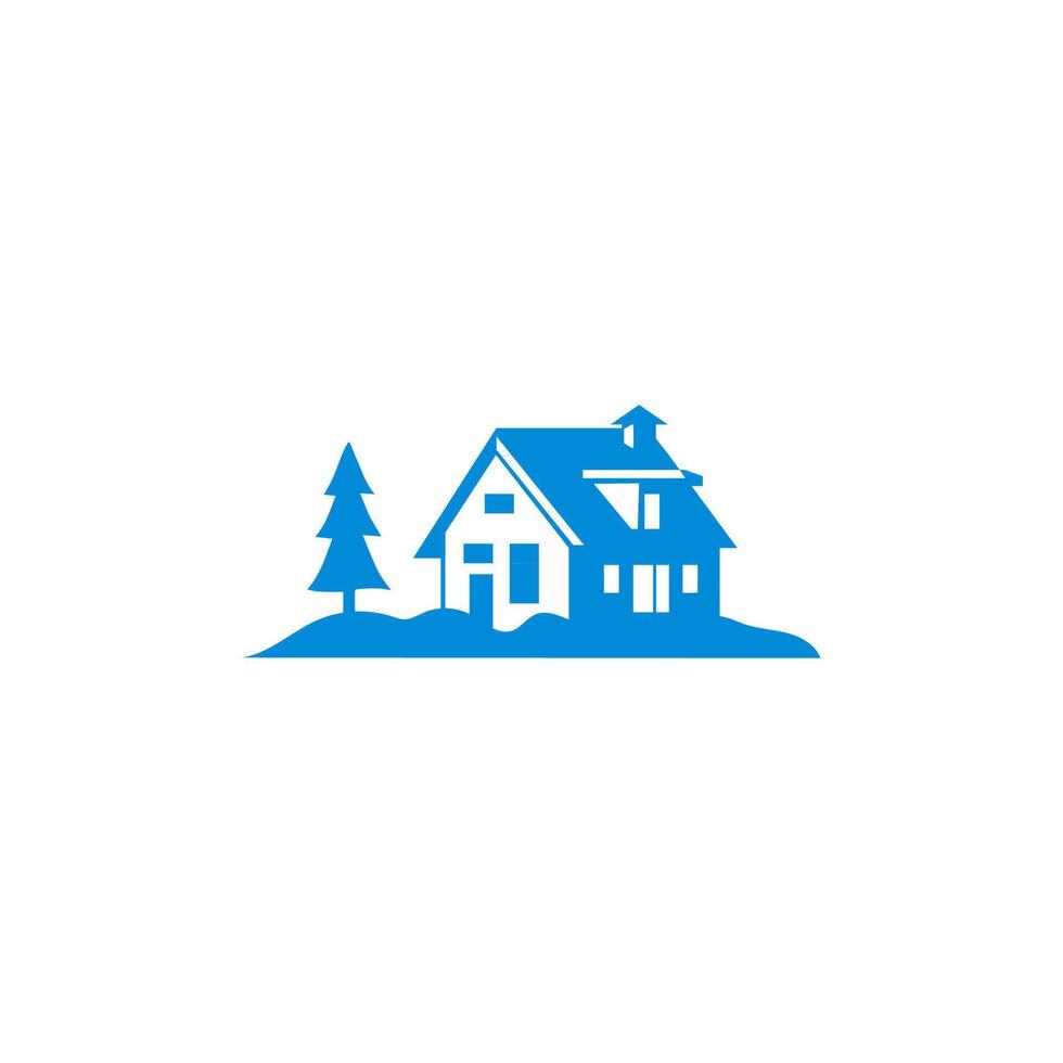a blue house with a tree on top of it vector