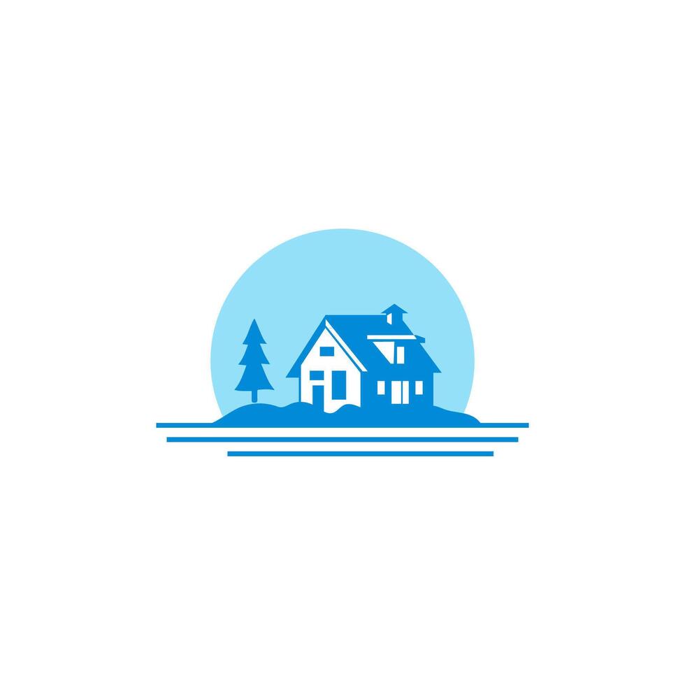 a blue house with a tree on top of it vector