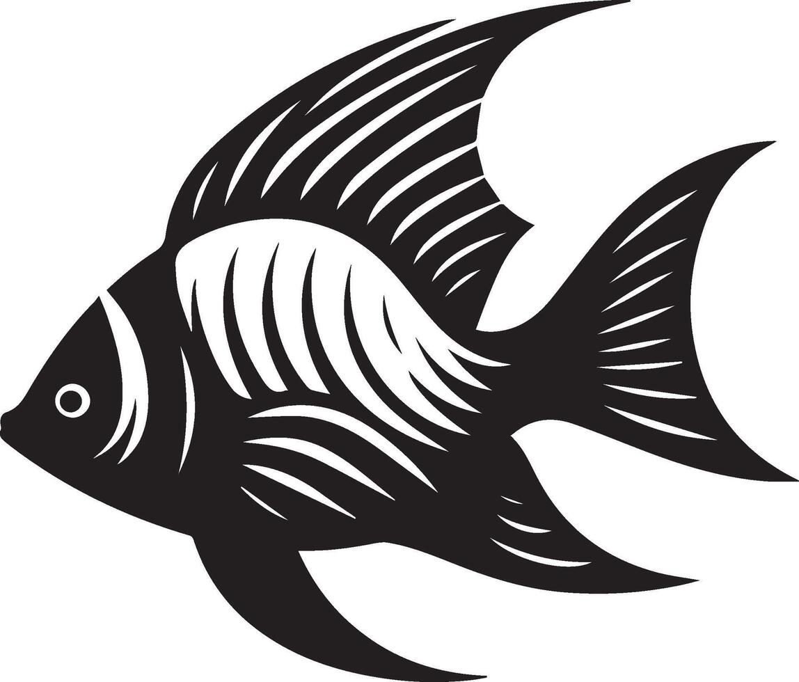 Fish silhouette in line art style. Fish by hand drawing. Fish tattoo on white background. Black and white fish on white background. Marine animal illustration. Marine life animal. vector