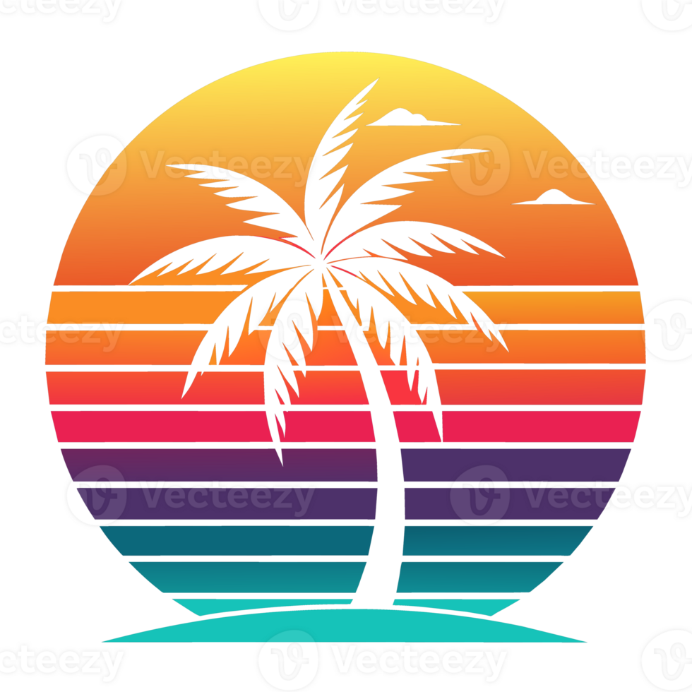 A tropical scene is depicted within a circular frame png