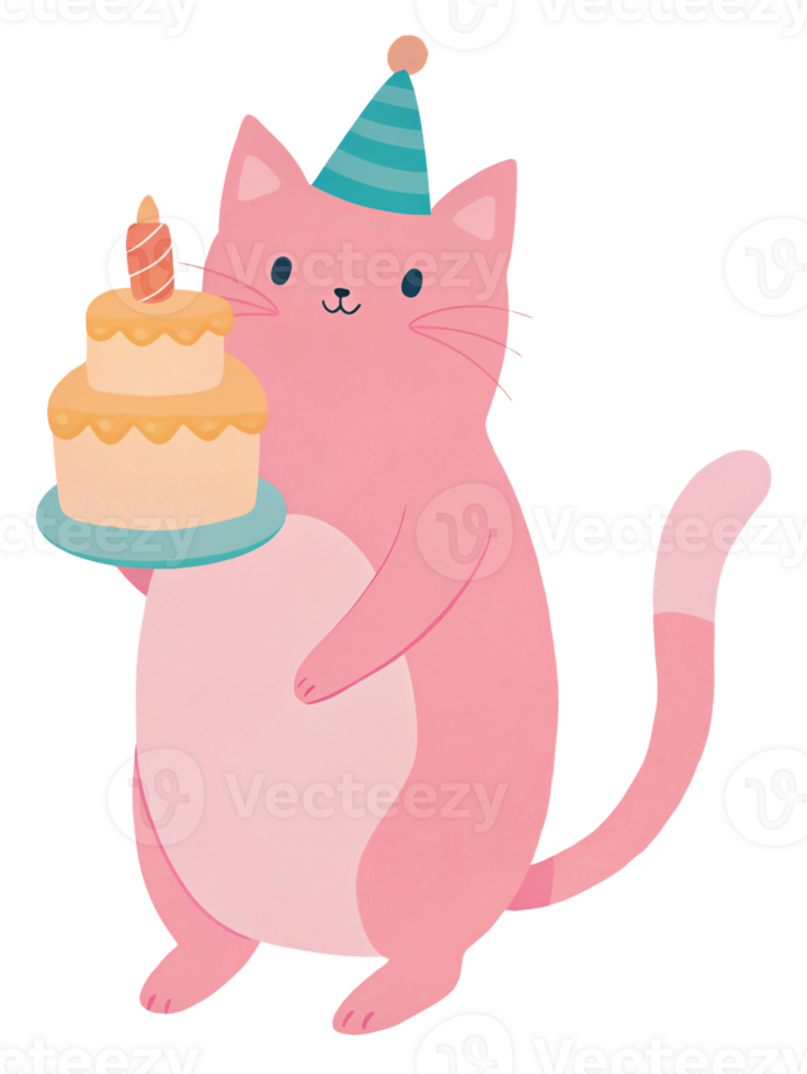 birthday graphic cute cat with cake png