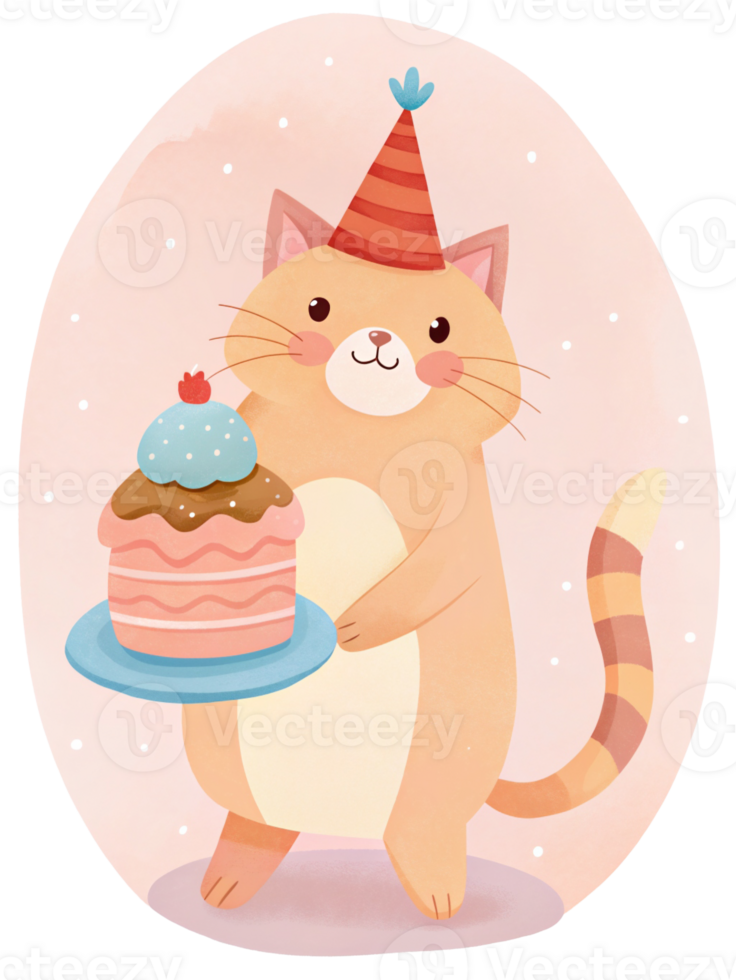 Cute Cat with Birthday Cake Graphic by neves.graphic777