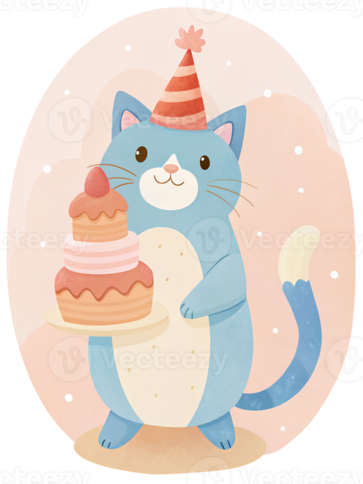 birthday graphic cute cat with cake png