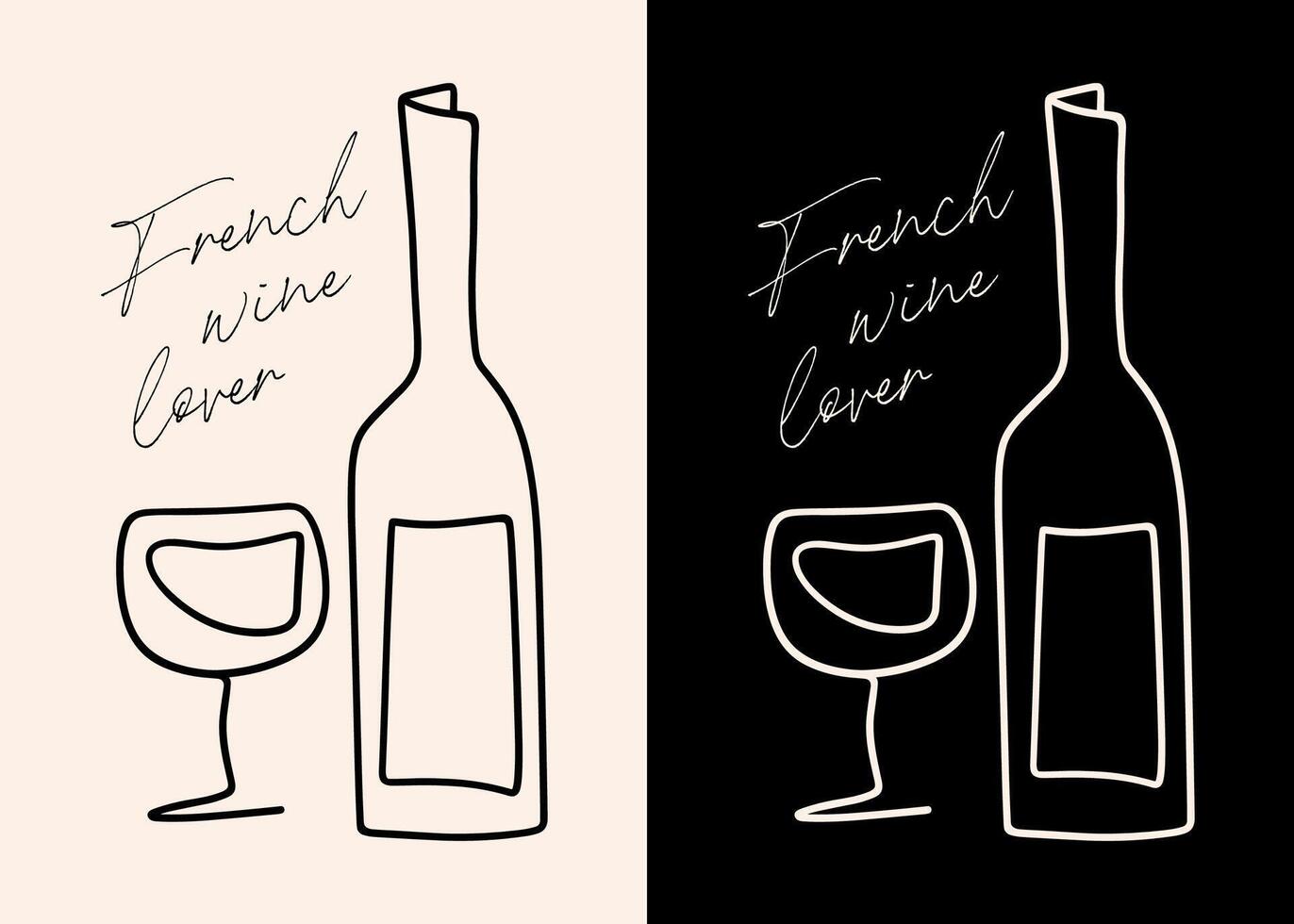 Wine lover bottle and glass minimal sketch ink drawing illustration line art French Parisian girl lifestyle element for sticker poster print decor elegant boho fancy luxury boujee aesthetic vector