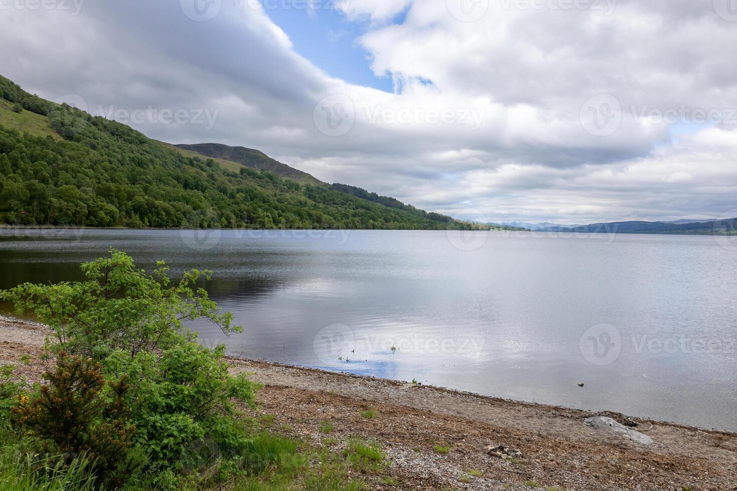 View of Loch Rannoch in Perthshire Scotland on an overcast spring day photo