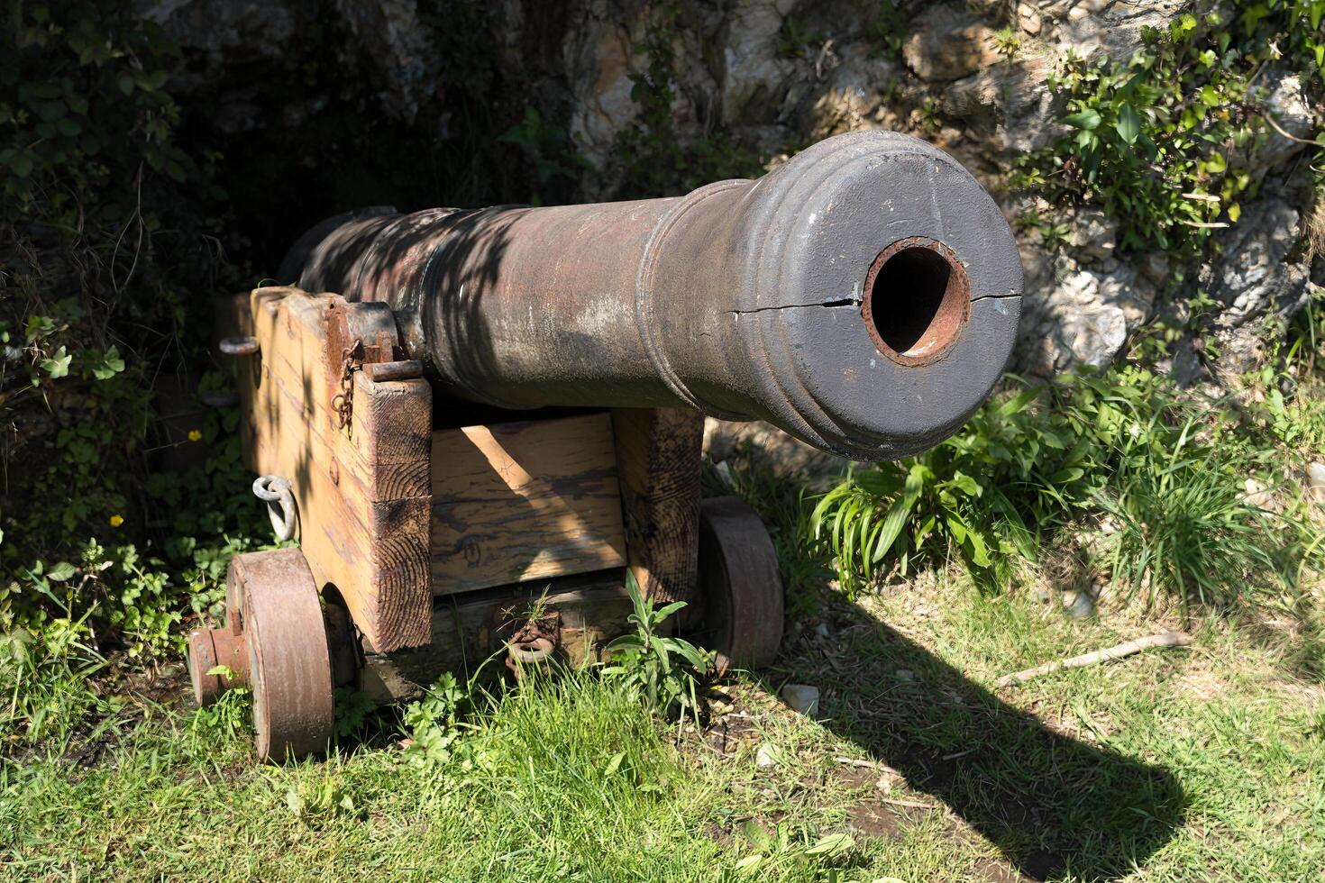 CHARLESTOWN, CORNWALL, UK, MAY 4. Old cannon at Charlestown harbour in Cornwall on May 4, 2024 photo