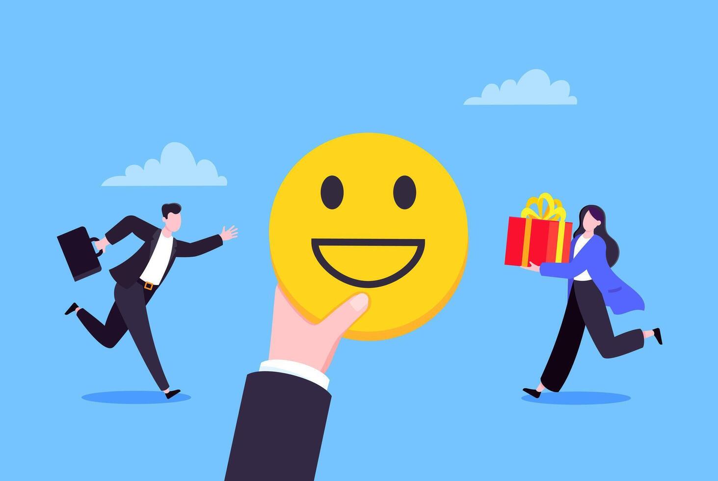 Employee wellbeing and positive emotions attitude business concept flat style illustration. vector