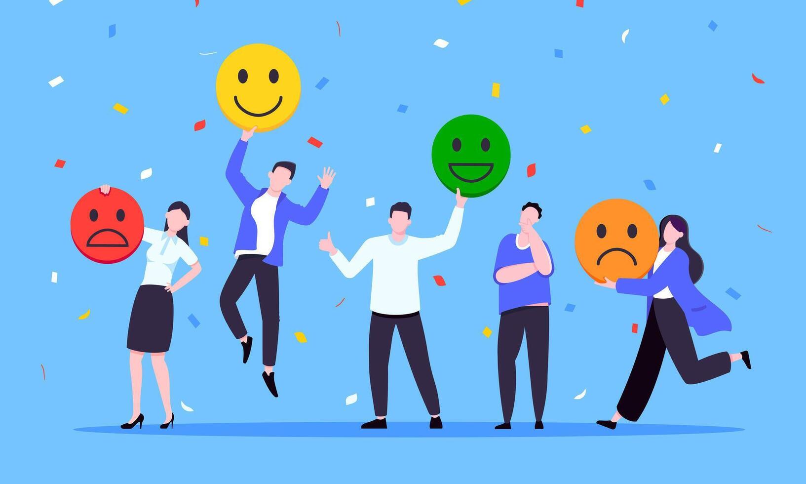 Employee satisfaction attitude survey feedback business concept flat style illustration. vector