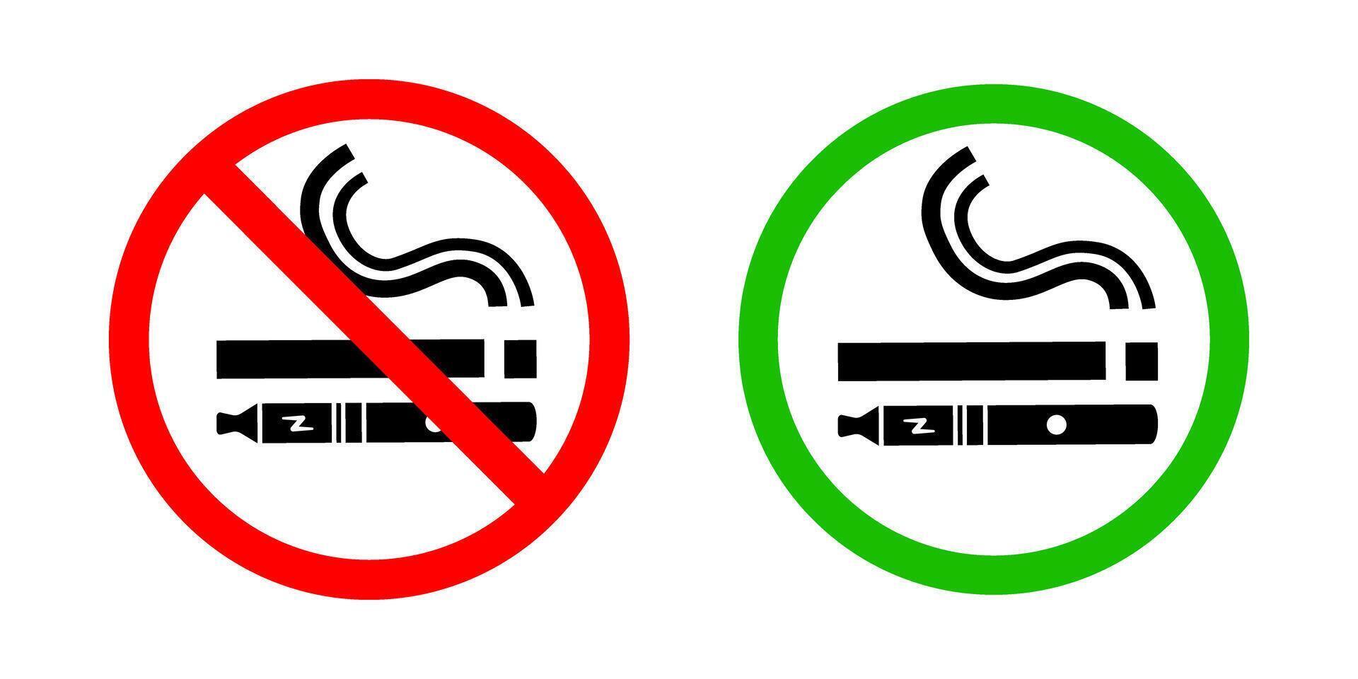 No smoking no vaping and smoking area sign set. vector