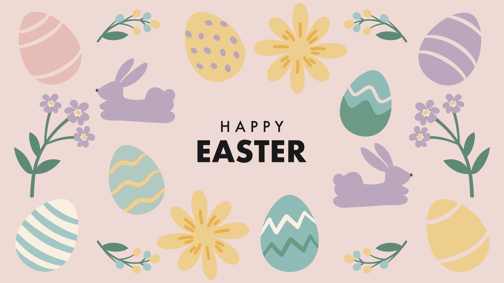 Happy Easter poster banner. A colorful Easter poster with flowers and eggs. vector