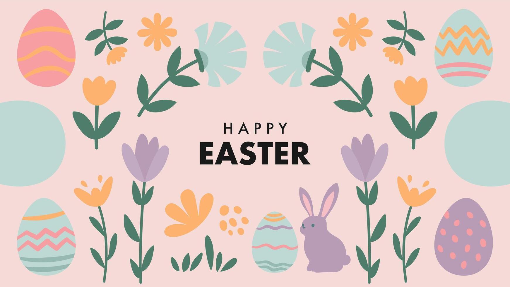 Happy Easter poster banner. A colorful Easter poster with flowers and eggs. vector