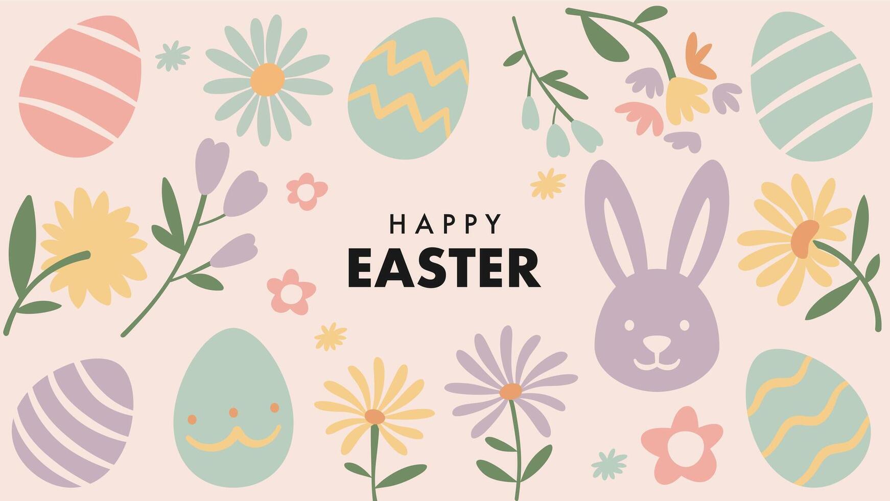 Happy Easter poster banner. A colorful Easter poster with flowers and eggs. vector