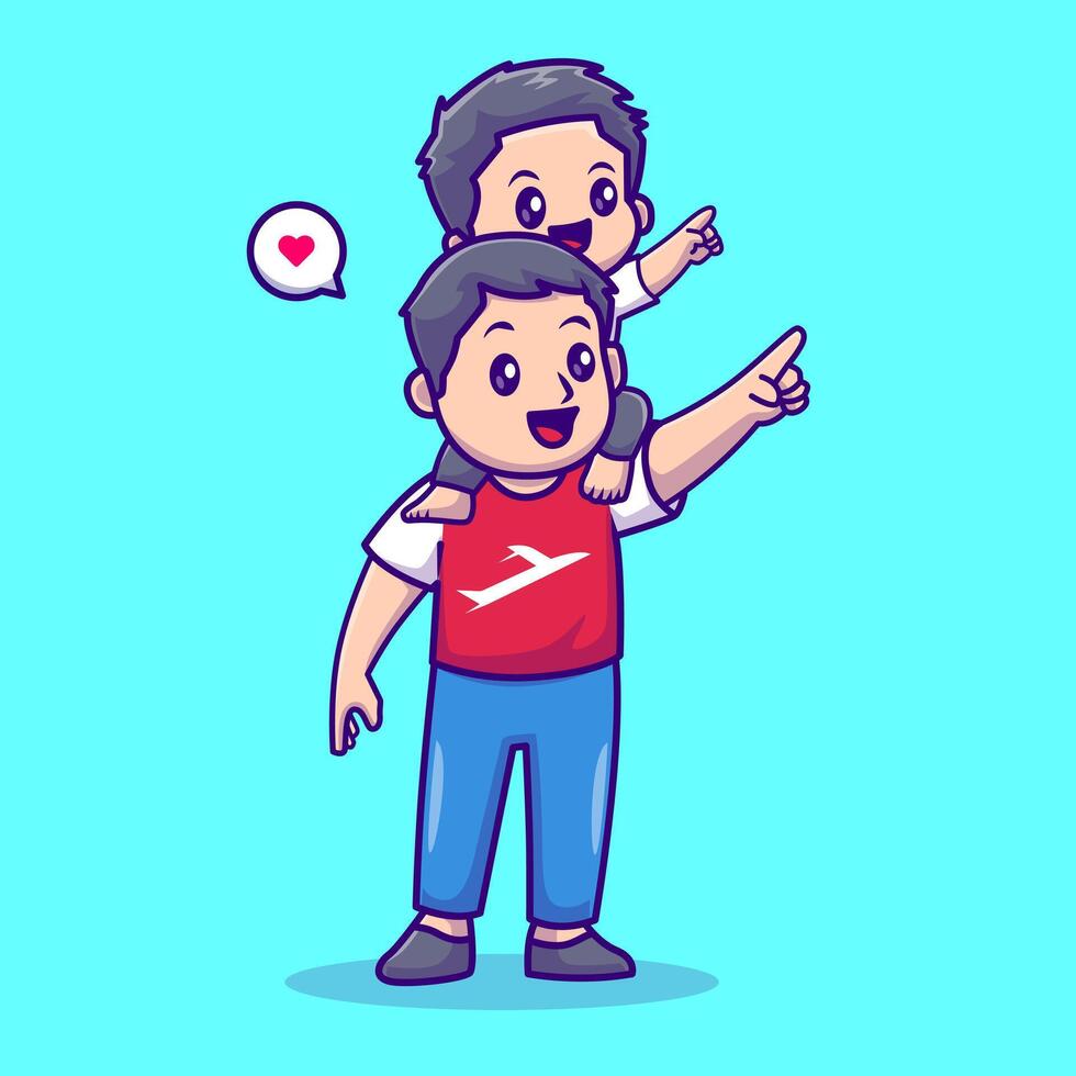 Cute Father And Son Pointing On Sky Cartoon vector