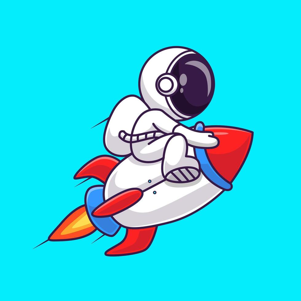 Cute Astronaut Riding Rocket Cartoon vector