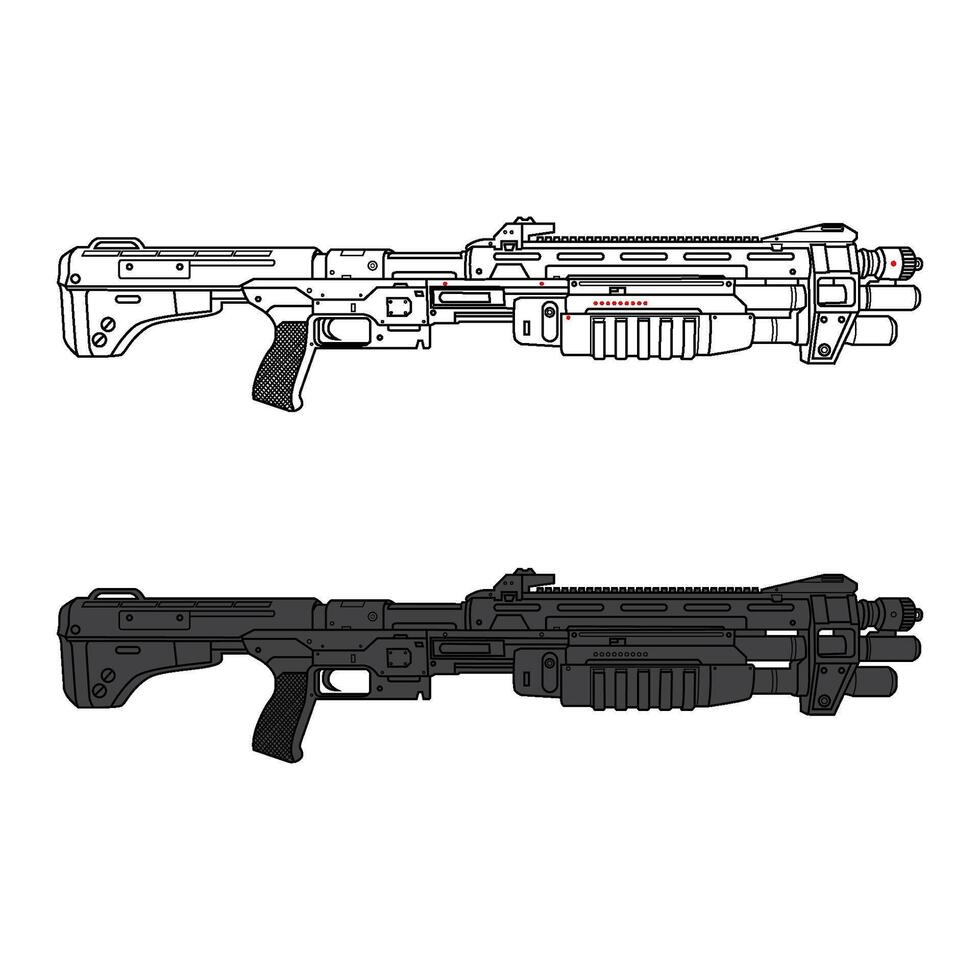 two different guns are shown in black and white vector