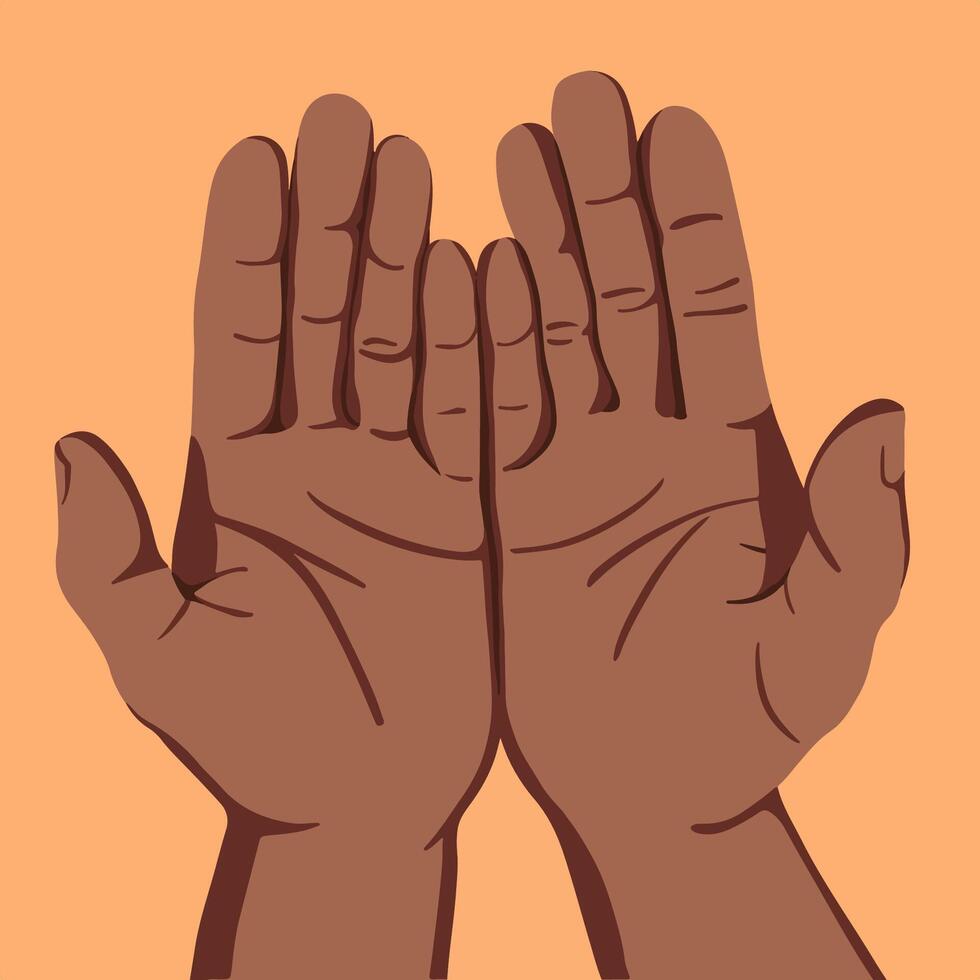 Illustration of human palms on an orange background. vector