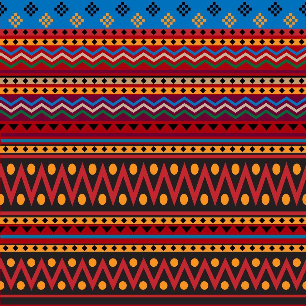 Seamless geometric pattern, colorful fabric pattern on red background vector