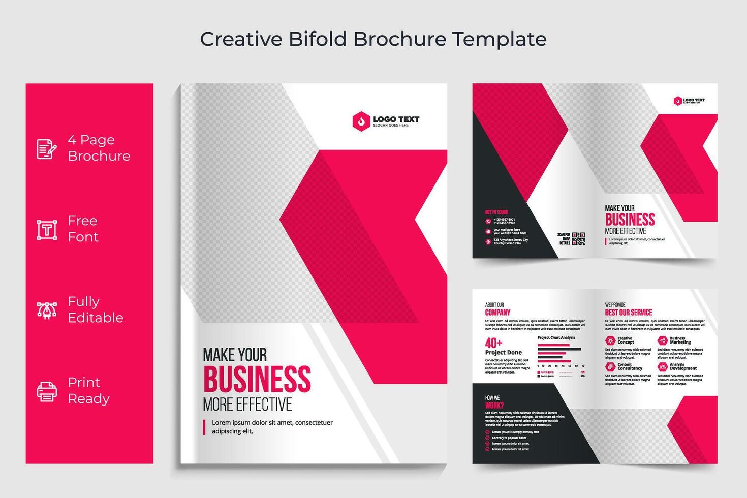 Creative Bi Fold Brochure Design Template for Company, Corporate, Business, Advertising, Marketing, Agency. Business bi-fold brochure Template. vector
