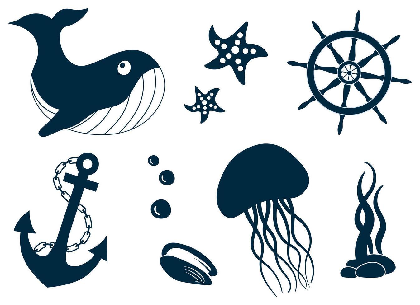 different colored icons to the wonderful marine theme vector