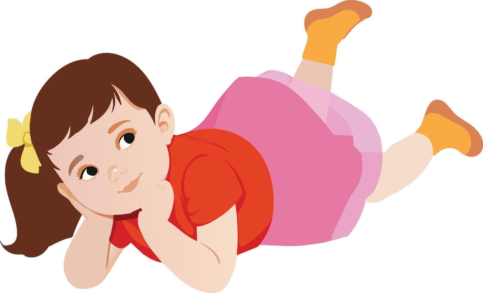 Happy little girl lying on her stomach- vector