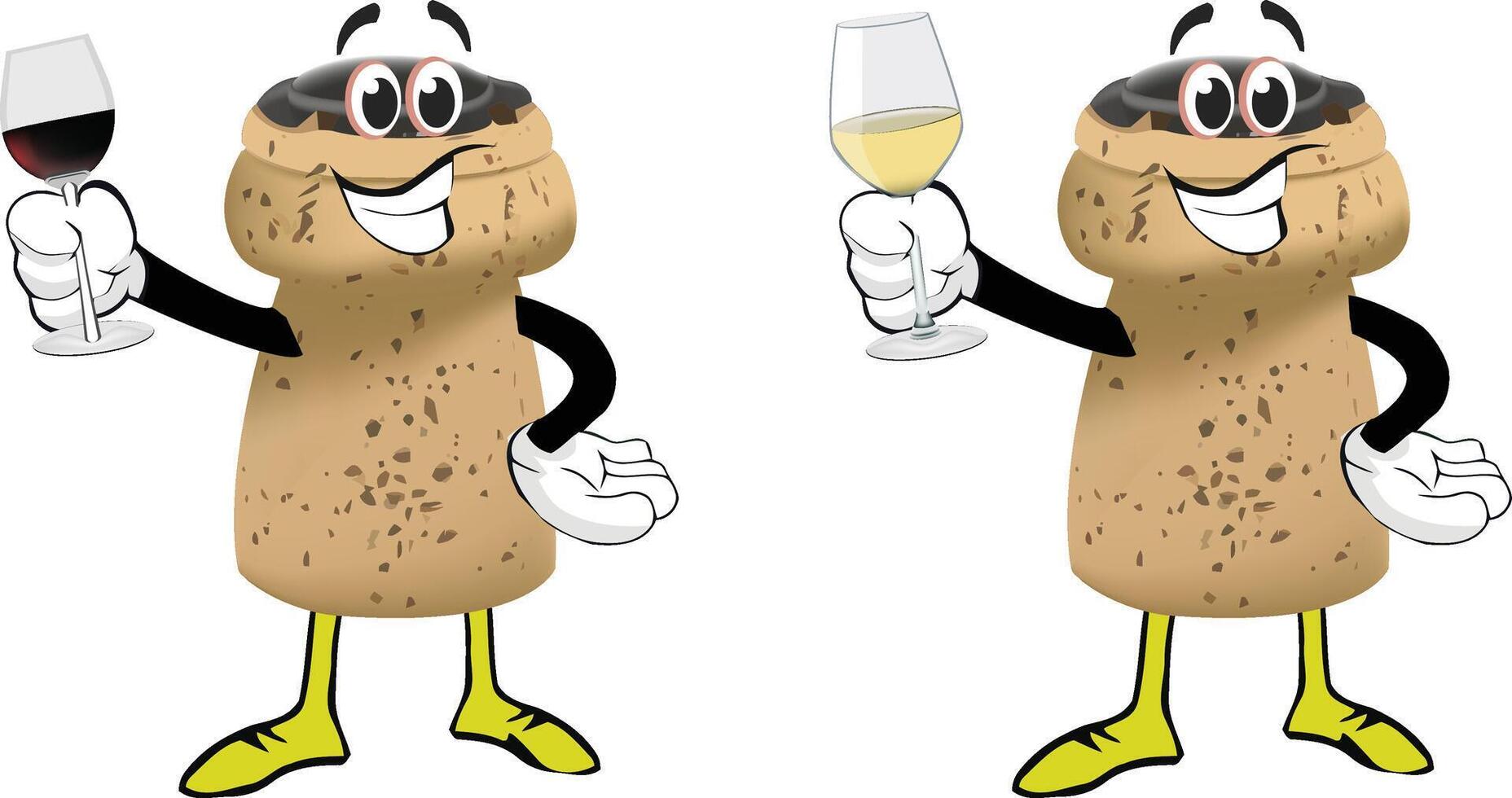 Cheerful cartoon cork characters toasting with wine vector