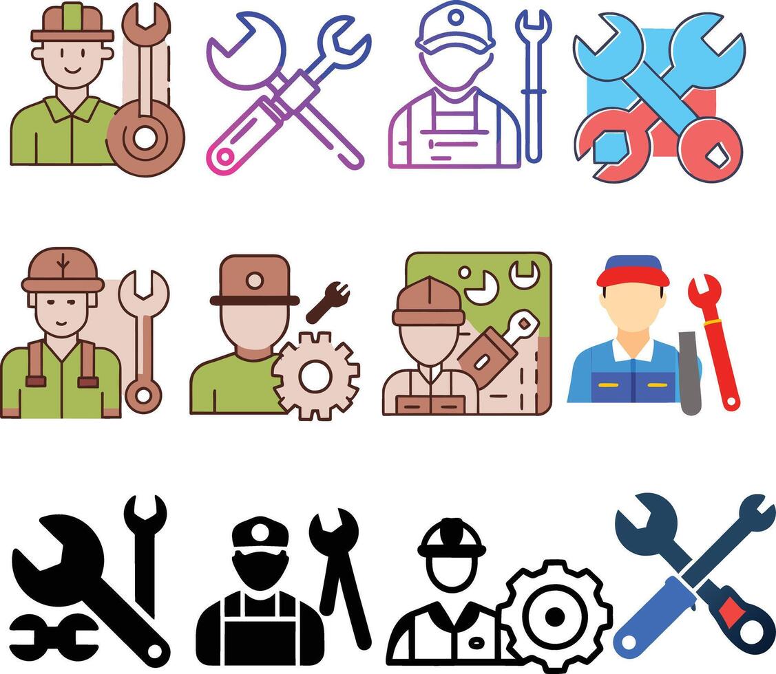 Workers and engineers holding wrenches and tools representing different professions vector