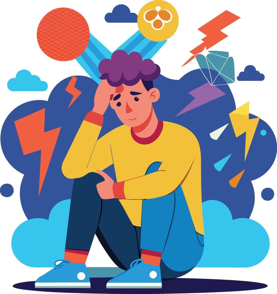 Young man feeling anxious and experiencing emotional stress vector