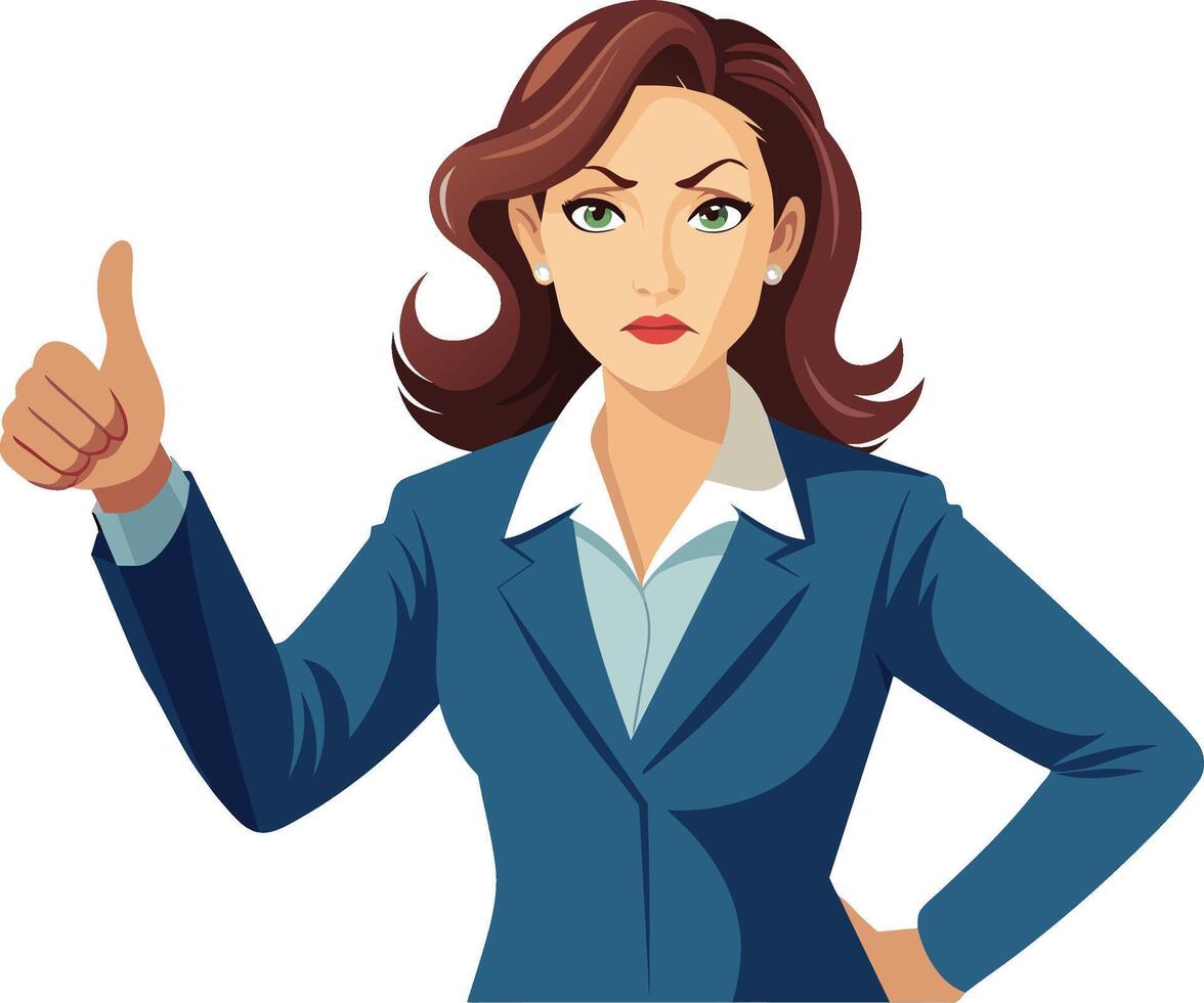 Woman with raised hand thumb approves vector