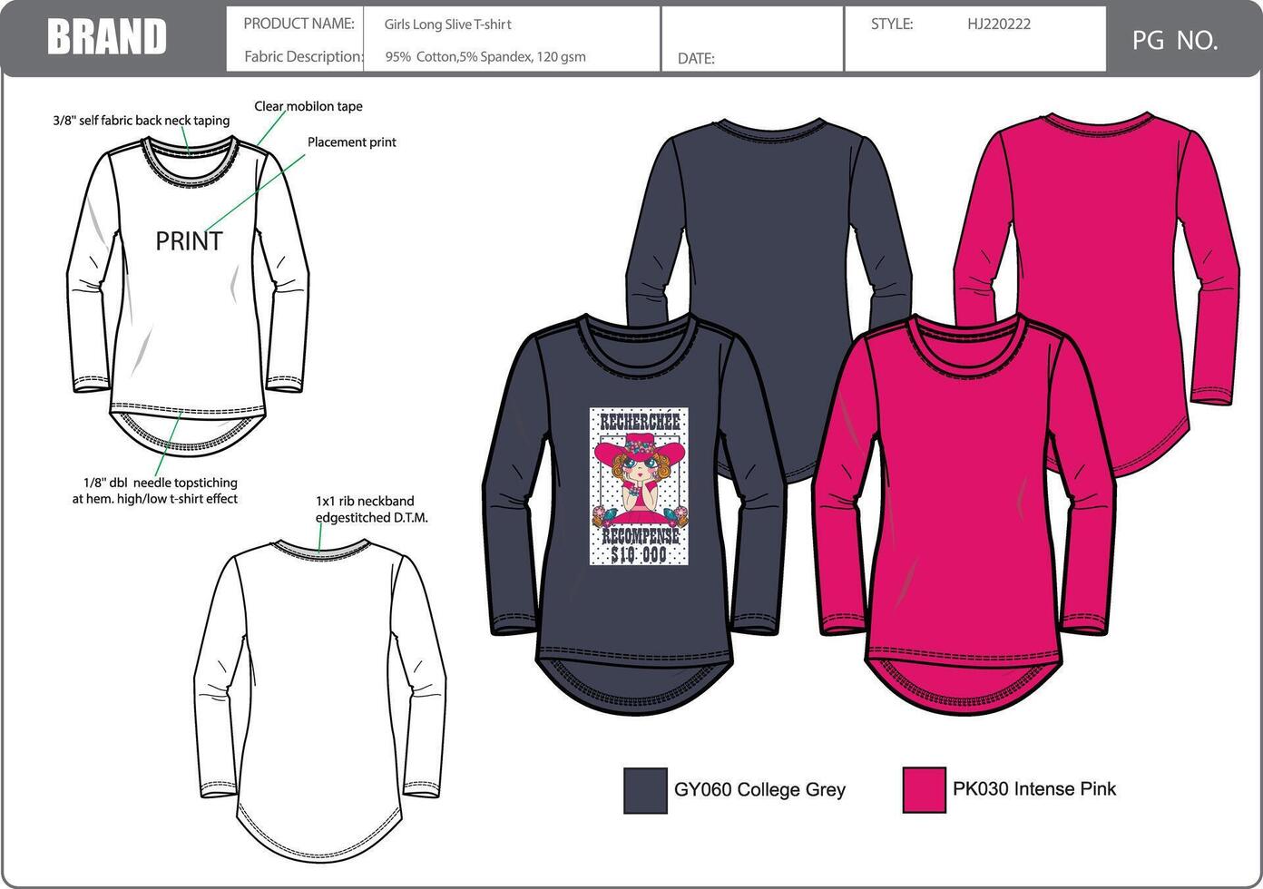 Tech Pack of girls t-shirt with print vector