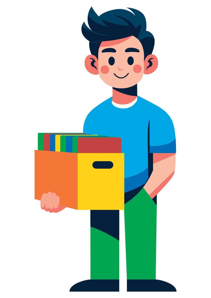 Man Holding Box of Folders vector