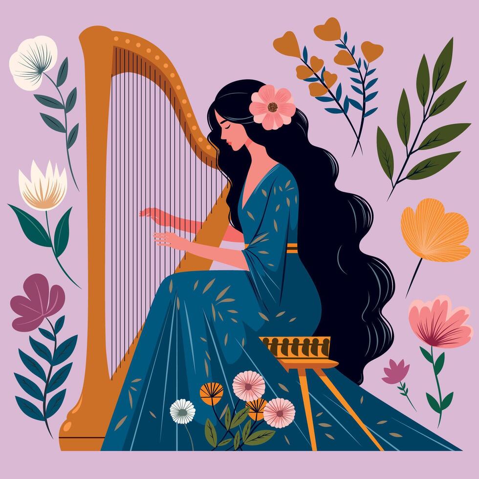 Woman Playing Harp vector