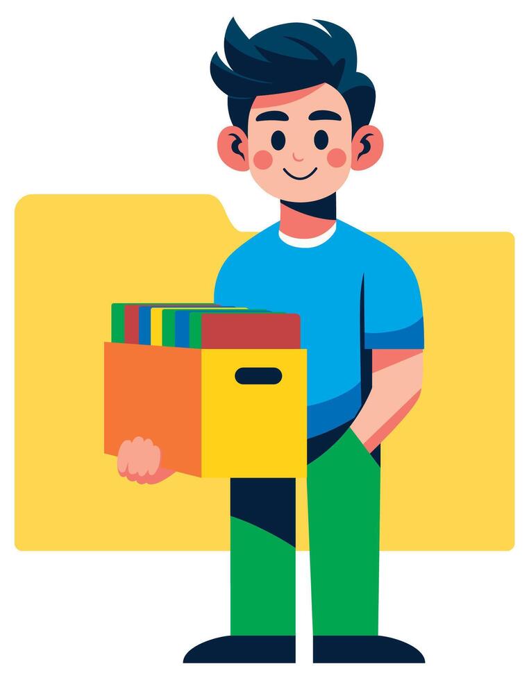 Man Holding Box of Folders vector