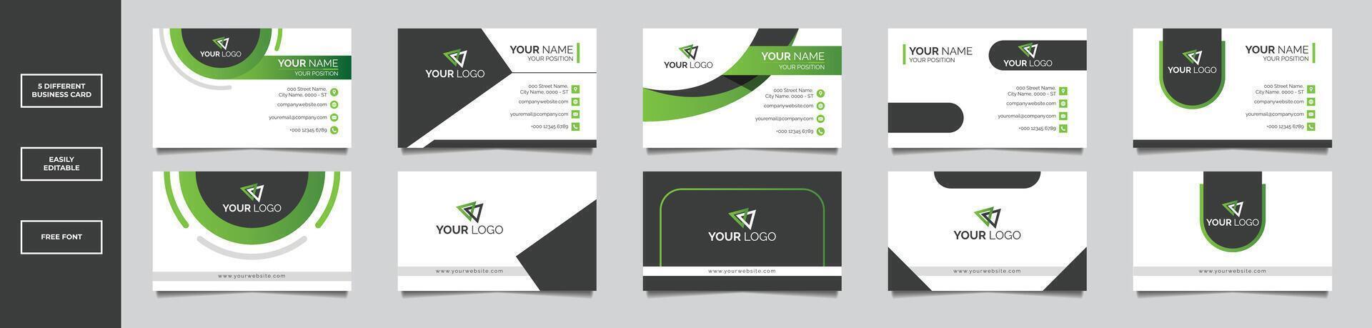 Clean Business Card Template bundle with light green and black vector