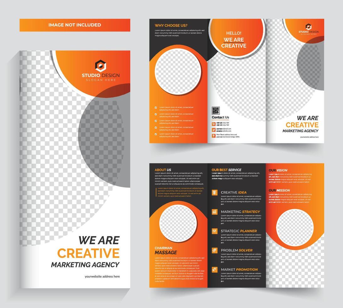 Tri Fold Brochure Design Template Corporate and business Black and Orange variation vector