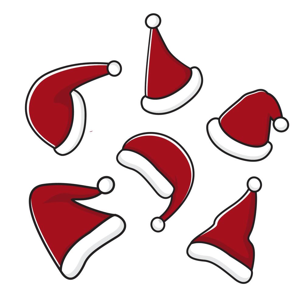 Santa Claus red hat set. Christmas holiday clothes elements on a white background vector