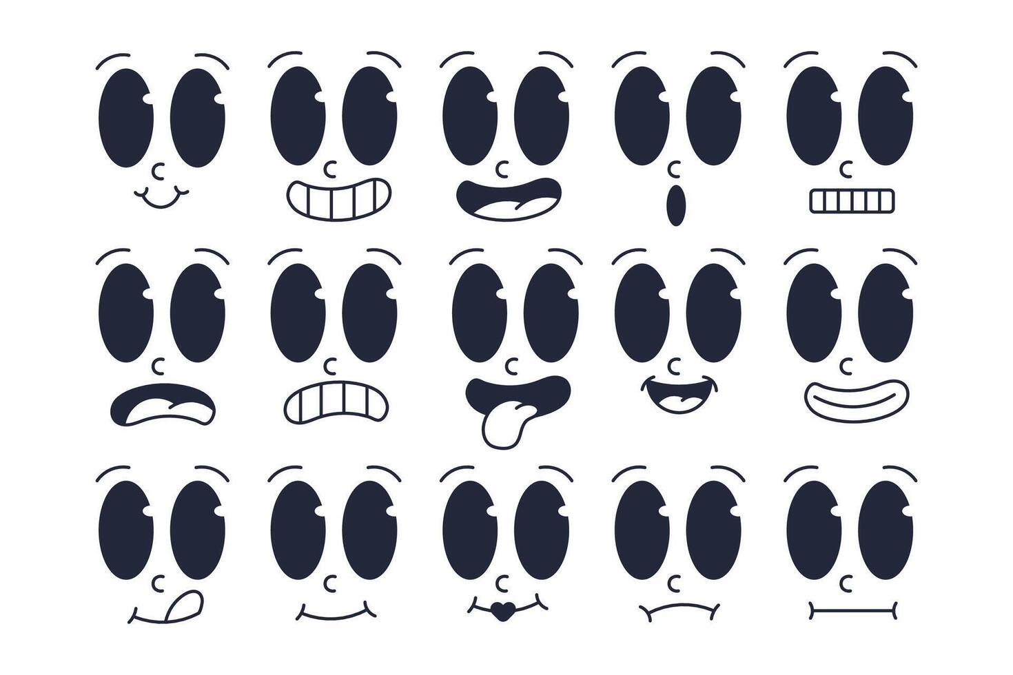 Set of Retro Cartoon Expressions Vintage Style Emoji Faces vector