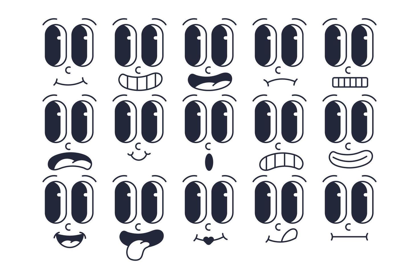 Set of Cute Vintage Retro Cartoon Face Expressions Design Illustration vector