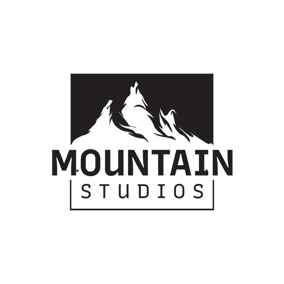 Mountain Logo With Focus Square Lens Frame for Outdoor Nature Photography Adventure Photographer Logo Design vector
