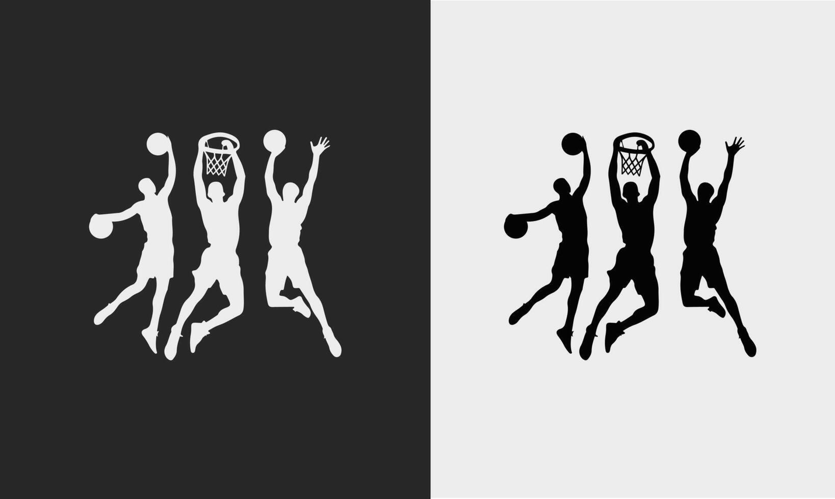 silhouette illustration of a basketball player performing a slam dunk Free vector