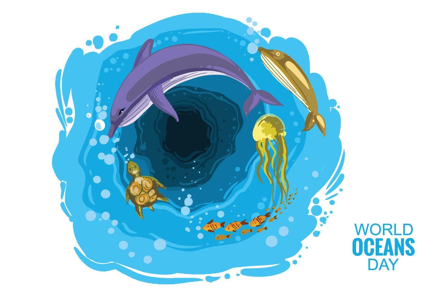 World oceans day large whale and fish were swimming underwater design vector