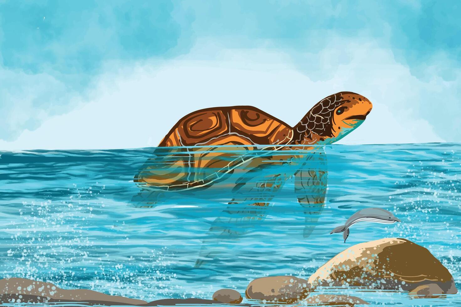 Scene of under oceans in blue background vector