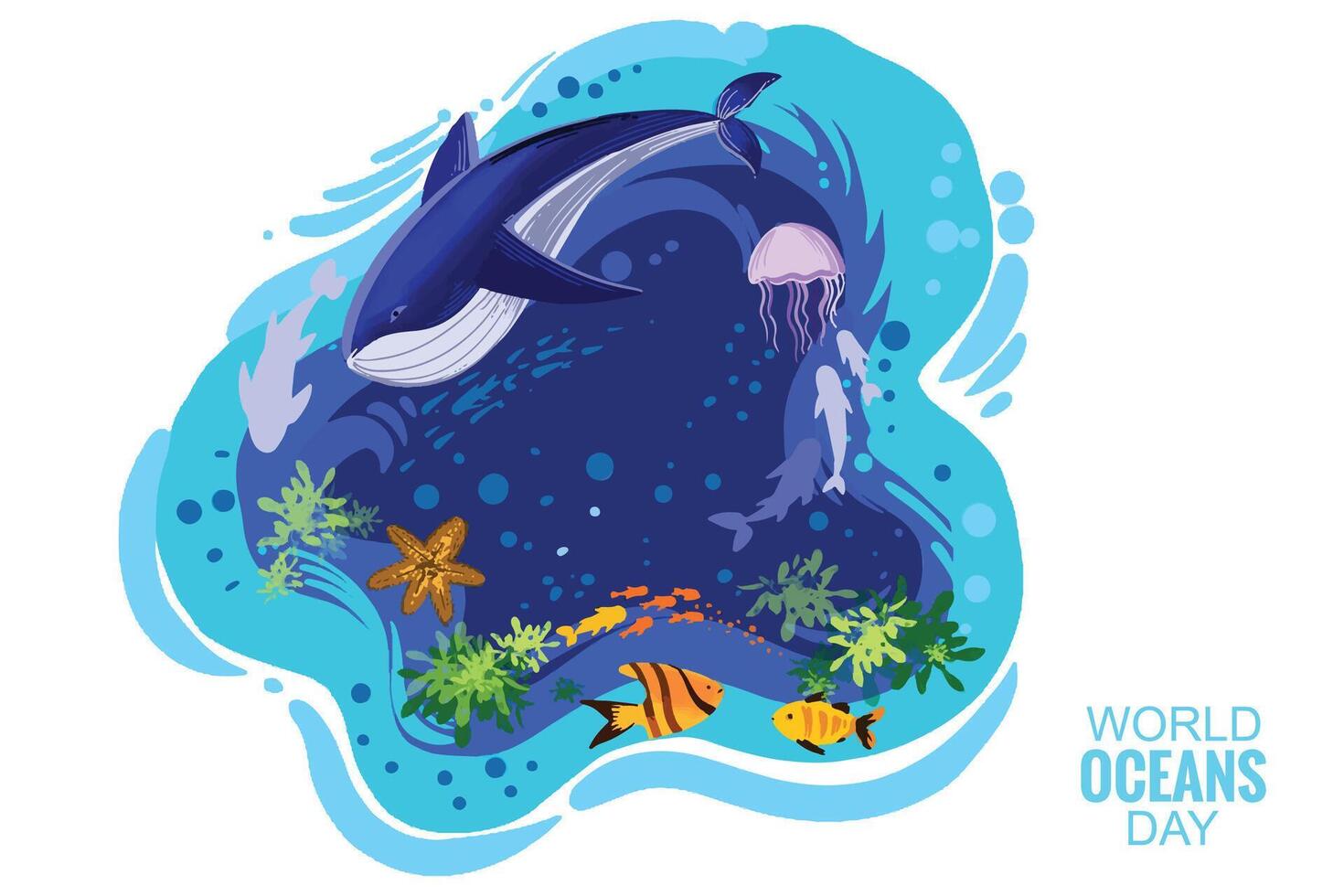 Happy world oceans day card background vector