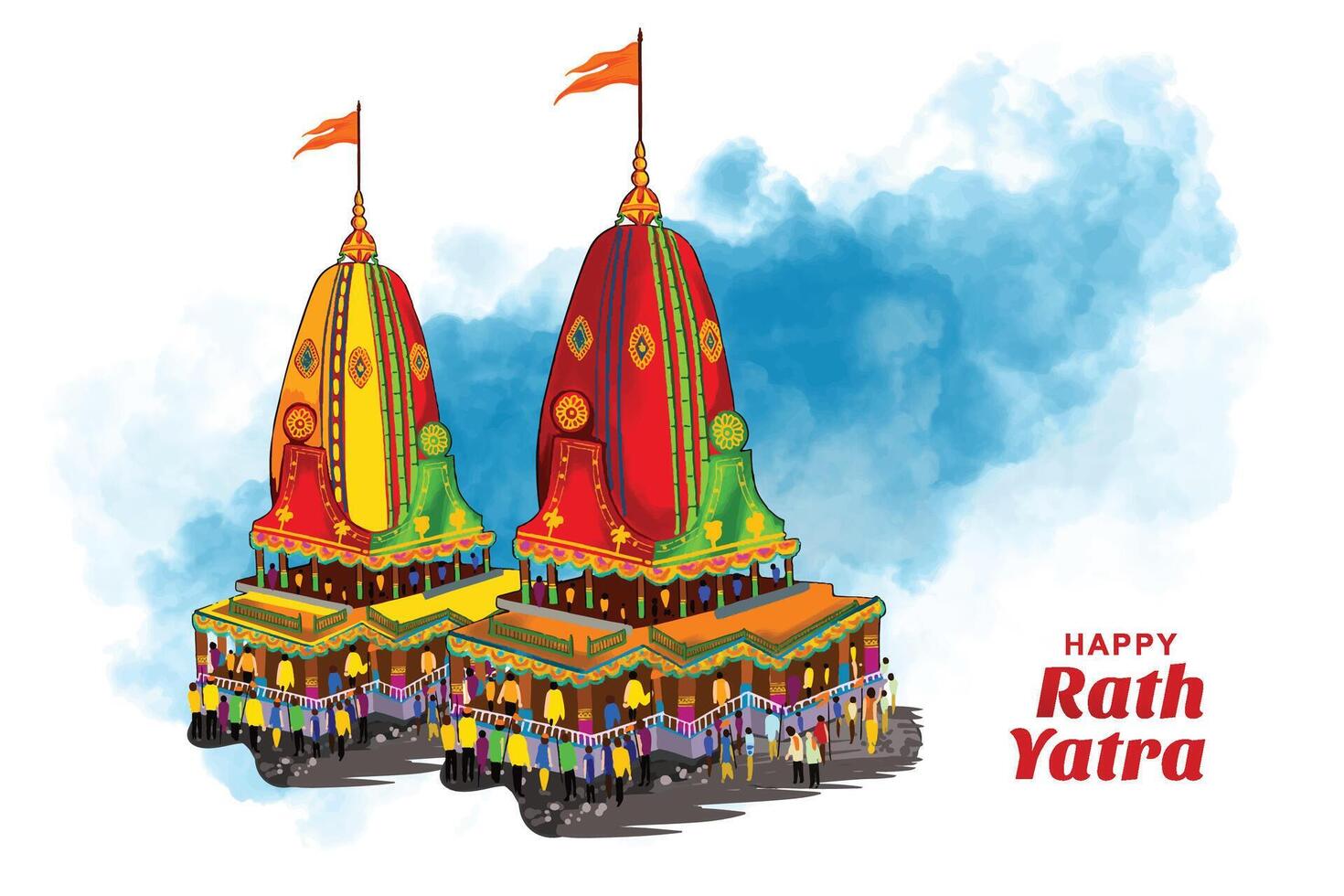 Jagannath rath yatra on hindu temple holiday card background vector