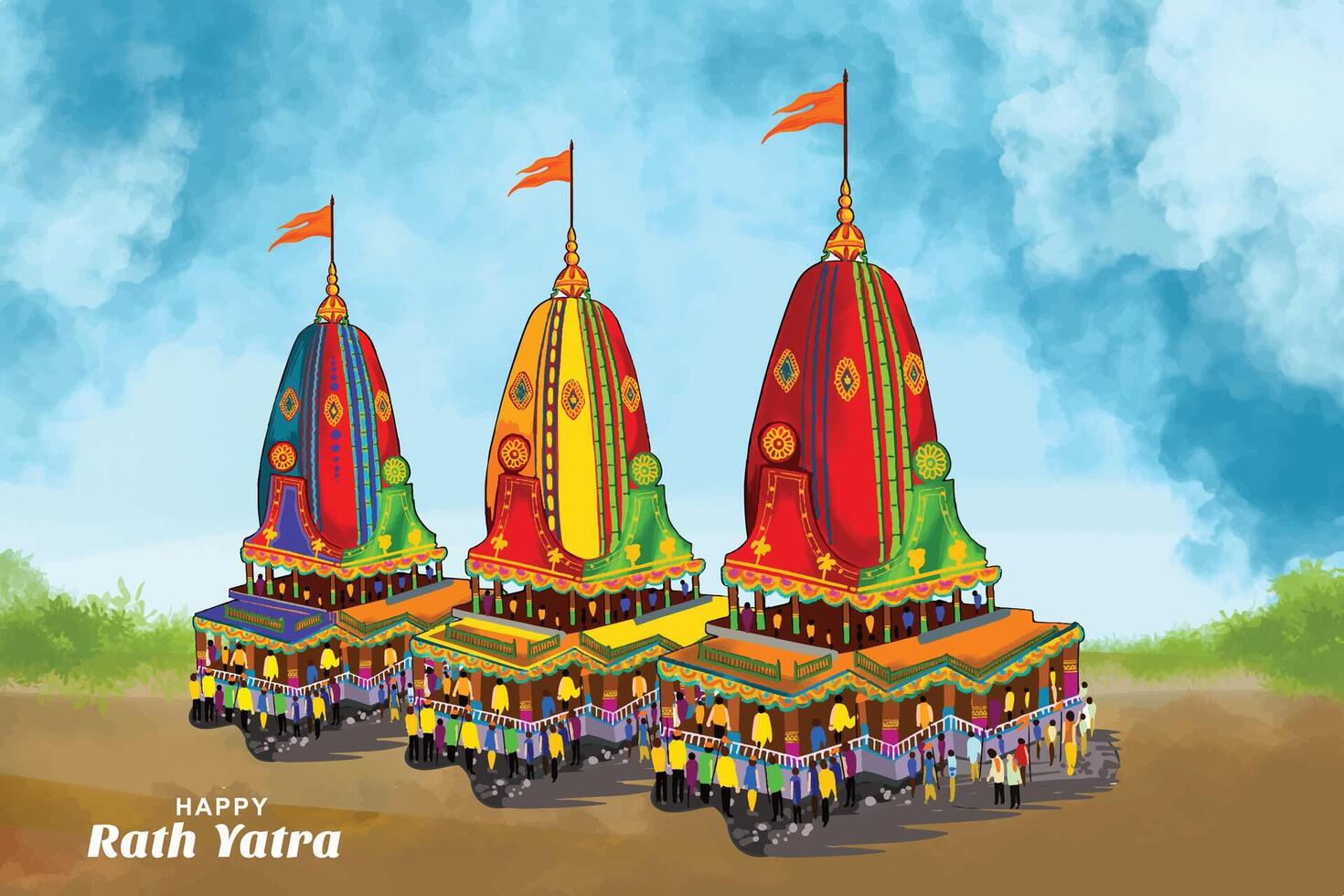 Illustration of lord jagannath rath yatra festival celebration background vector